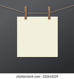 photo frame with clothespin isolated. Vector illustration. Realistic. Drying photo.