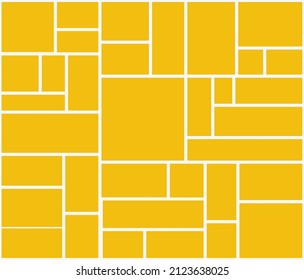 Photo frame collage. Template of mosaic photo frames. Album with pictures and grid. Square with yellow images. Design of gallery pattern on board. Vector.