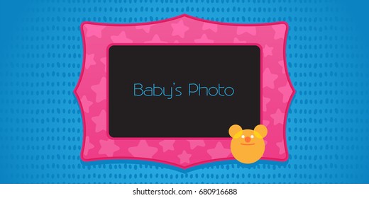 Photo frame collage vector illustration. Design element with cute teddy bear and photo frame template for kid's collage