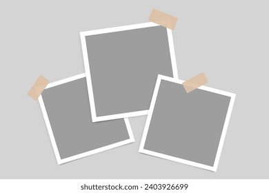 Photo frame collection. Blank photo frame design with adhesive tape. Photography album frame mockup template. Vector illustration