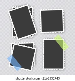 Photo Frame Collection. Polaroid photo frame set.Photo frames with realistic drop shadow vector effect isolated design.Photo frames fixed with adhesive tape on a transparent. Vector illustration