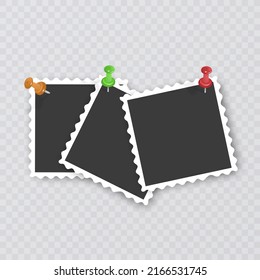 Photo Frame Collection. Polaroid photo frame set.Photo frames with realistic drop shadow vector effect isolated design.Photo frames fixed with adhesive tape on a transparent. Vector illustration