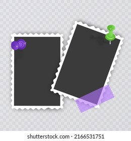 Photo Frame Collection. Polaroid photo frame set.Photo frames with realistic drop shadow vector effect isolated design.Photo frames fixed with adhesive tape on a transparent. Vector illustration