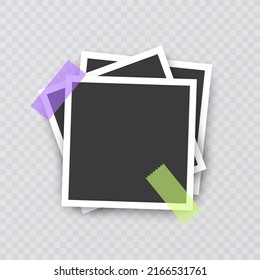 Photo Frame Collection. Polaroid photo frame set.Photo frames with realistic drop shadow vector effect isolated design.Photo frames fixed with adhesive tape on a transparent. Vector illustration