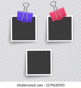 Photo Frame Collection. Polaroid photo frame set.Photo frames with realistic drop shadow vector effect isolated design.Photo frames fixed with adhesive tape on a transparent. Vector illustration