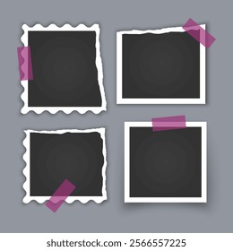 Photo frame collection with torn effects with sticky tape Vector illustration