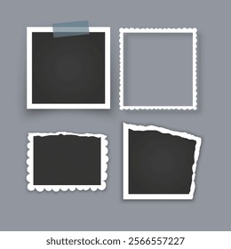 Photo frame collection with torn effects with sticky tape Vector illustration