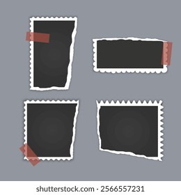 Photo frame collection with torn effects with sticky tape Vector illustration