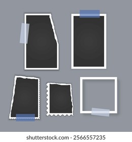 Photo frame collection with torn effects with sticky tape Vector illustration