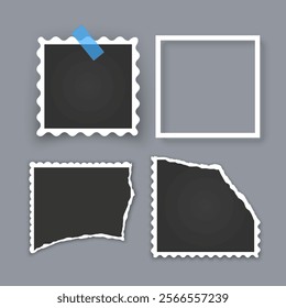 Photo frame collection with torn effects with sticky tape Vector illustration