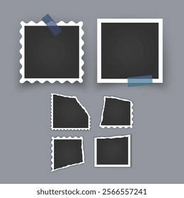 Photo frame collection with torn effects with sticky tape Vector illustration