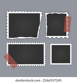 Photo frame collection with torn effects with sticky tape Vector illustration