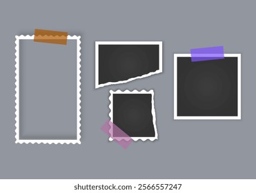 Photo frame collection with torn effects with sticky tape Vector illustration