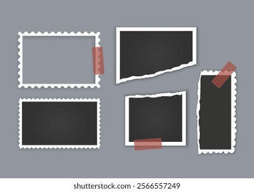 Photo frame collection with torn effects with sticky tape Vector illustration