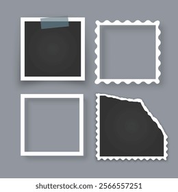 Photo frame collection with torn effects with sticky tape Vector illustration