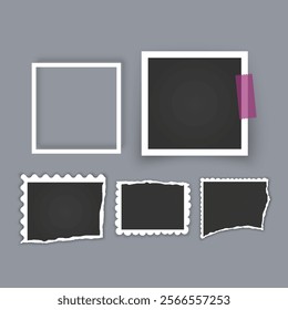 Photo frame collection with torn effects with sticky tape Vector illustration