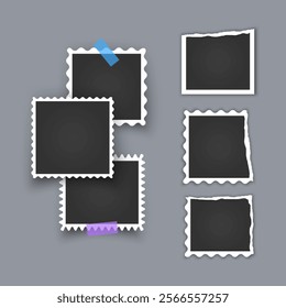 Photo frame collection with torn effects with sticky tape Vector illustration