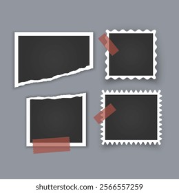 Photo frame collection with torn effects with sticky tape Vector illustration