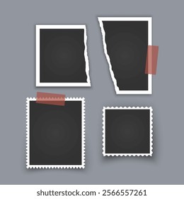 Photo frame collection with torn effects with sticky tape Vector illustration