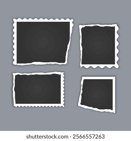 Photo frame collection with torn effects with sticky tape Vector illustration