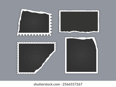 Photo frame collection with torn effects with sticky tape Vector illustration