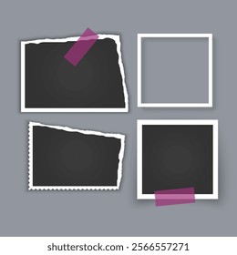 Photo frame collection with torn effects with sticky tape Vector illustration