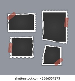 Photo frame collection with torn effects with sticky tape Vector illustration