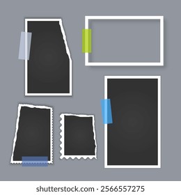 Photo frame collection with torn effects with sticky tape Vector illustration