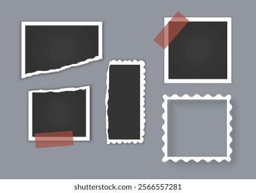 Photo frame collection with torn effects with sticky tape Vector illustration