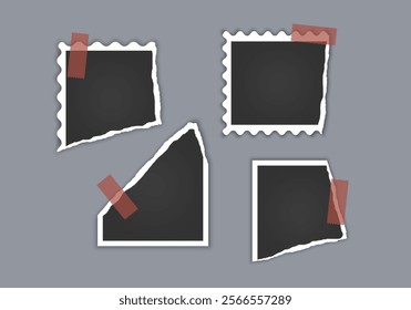 Photo frame collection with torn effects with sticky tape Vector illustration