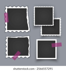 Photo frame collection with torn effects with sticky tape Vector illustration