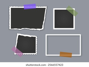 Photo frame collection with torn effects with sticky tape Vector illustration