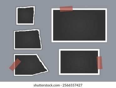 Photo frame collection with torn effects with sticky tape Vector illustration