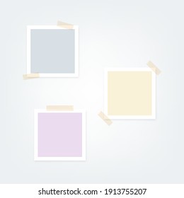 Photo frame composition. Pastel colors. Adhesive tape. Mood board. Vector illustration, flat design