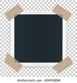 Photo frame concept isolated on transparent background, stickied with tape pieces. Vector realistic illustration.