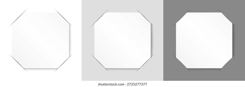 Conjunto de Vector de esquinas de marco de foto, maqueta de titular de tarjeta de papel con bordes doblados sobre fondo blanco y gris