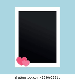 Photo frame decorated with paper hearts. Blank photo. Album photo template. Vector illustration