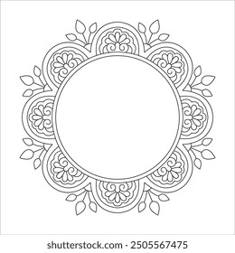 Photo frame design by rounded mandala for Coloring book page