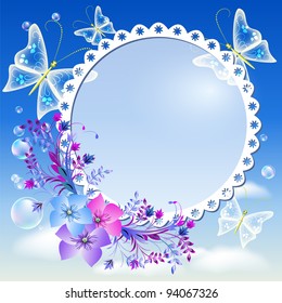 Photo frame with flowers and butterflies