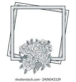 Photo frame with flowers - hand drawn vector illustration.