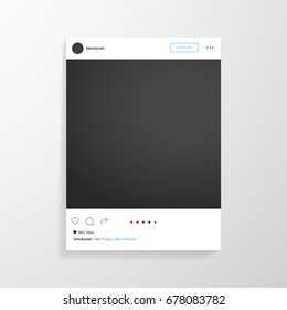 Photo frame for friends internet sharing inspired by instagram. Blank dark frame.  Vector template