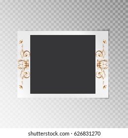 Photo frame with a gold floral pattern on a translucent background