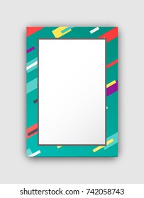 Photo frame with green border and abstract geometric figures vector illustration isolated on white background. Empty creative pattern with place for text