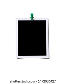 Photo frame with green pin isolated on white background. Vector design element