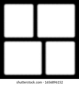 Photo frame, halftone, comic collage pop art. Vector frame of points. Decorative overlay element. Isolated background.