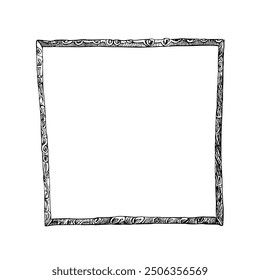 Marco de la foto, Vector dibujado a mano, estilo gráfico, ilustración de la historieta, blanco y negro, estilo del bosquejo, aislado en el fondo blanco