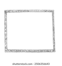 Photo Frame, Hand-Drawn Vector, Graphic Style, Cartoon Illustration, Black and White, Sketch Style, Isolated on White Background
