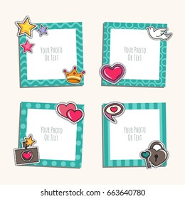 Photo Frame With Heart, Love And Romantic. Album Template For Couples, Kid, Girl, Family Or Memories. Scrapbook Concept, Vector Illustration.