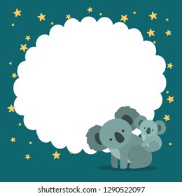 Photo frame of heart shape with koala around. Decoration element for design. Shape for family photo in album. Flat vector illustration