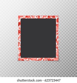Photo frame with hearts of confetti on a translucent background